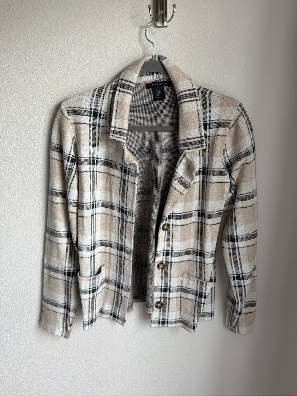 Beige Cream Plaid Button Jacket